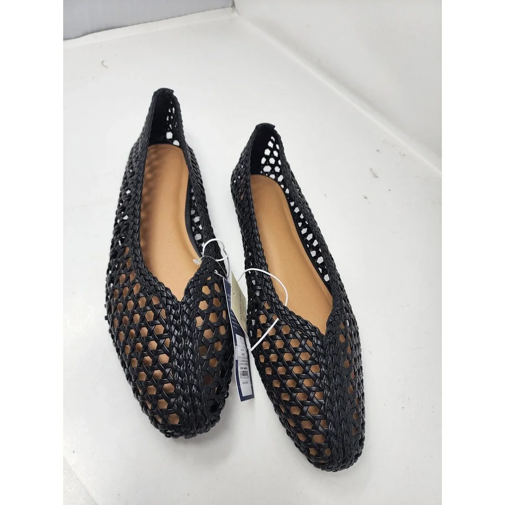 Universal Thread Womens Woven Pointed Toe Flats Black Faux Leather Size 11